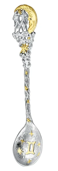 704ЛЖ00802 Серебряная чайная ложка «Зодиак Зодиака Близнецы» с золочением