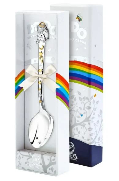 1182ЛЖ05802 Серебряная детская ложка "Ангел" с золочением