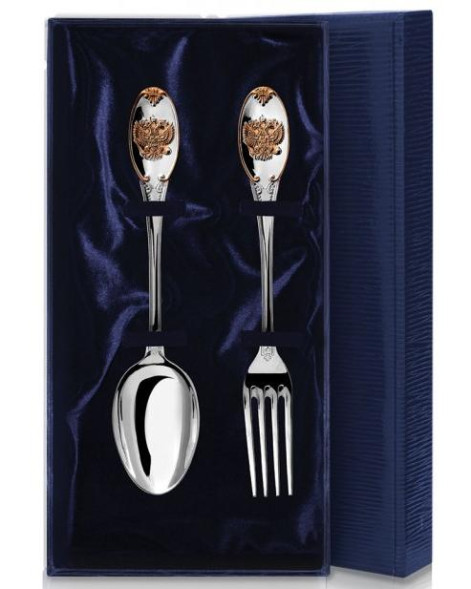 281НБ01802 Серебряный столовый набор «Единство» на 1 персону (2 предмета) с золочением