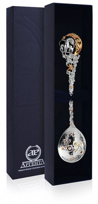 705ЛЖ00802 Серебряная чайная ложка «Зодиак Зодиака Рак» с золочением