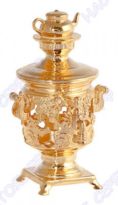 992375 Серебряный сувенир «Самовар» с золочением в подарочном футляре