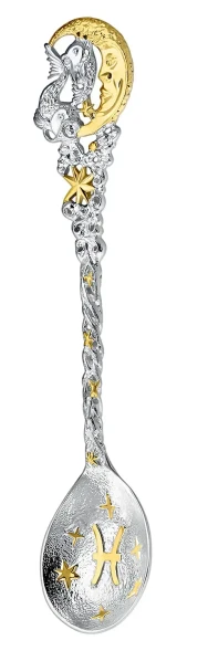 683ЛЖ00802 Серебряная чайная ложка «Зодиак Зодиака Рыба» с золочением