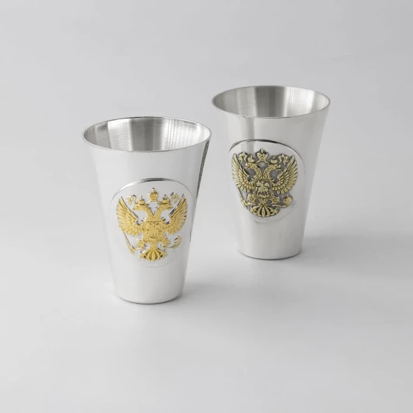 294НБ00802 Набор серебряных стопок «Герб» с золочением из 2 предметов