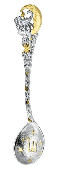 709ЛЖ00802 Серебряная чайная ложка «Зодиак Зодиака Скорпион» с золочением