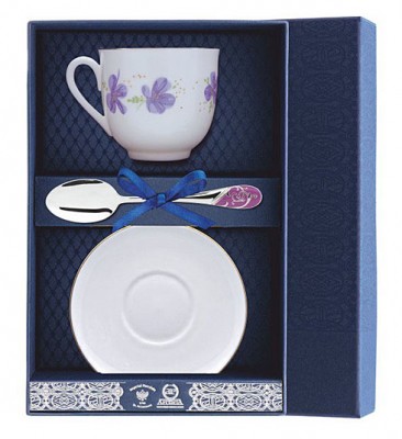 013Ф03 Набор чайный «Ландыш - Сиреневые цветы» в подарочном футляре