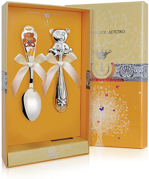 РИ36НБ05808 Набор детского серебра «Мишка» с погремушкой