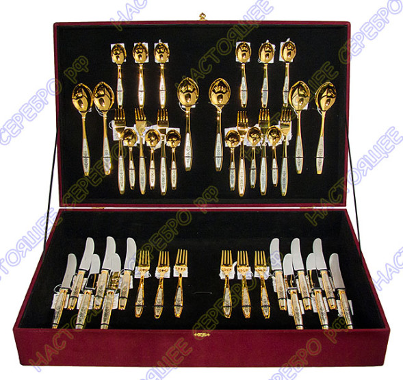 1083 Серебряный столовый набор на 12 персон (48 предметов) с золочением и чернением