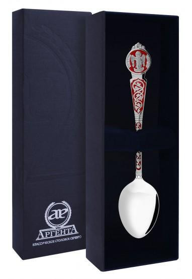 761ЛЖ00807_к Серебряная ложка «Ангел-Хранитель» красной с эмалью