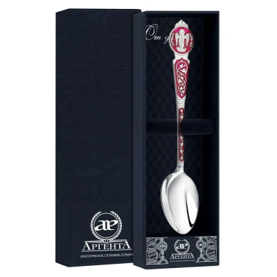 761ЛЖ00807_к Серебряная ложка «Ангел-Хранитель» красной с эмалью