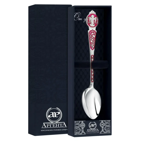 761ЛЖ00807_к Серебряная ложка «Ангел-Хранитель» красной с эмалью