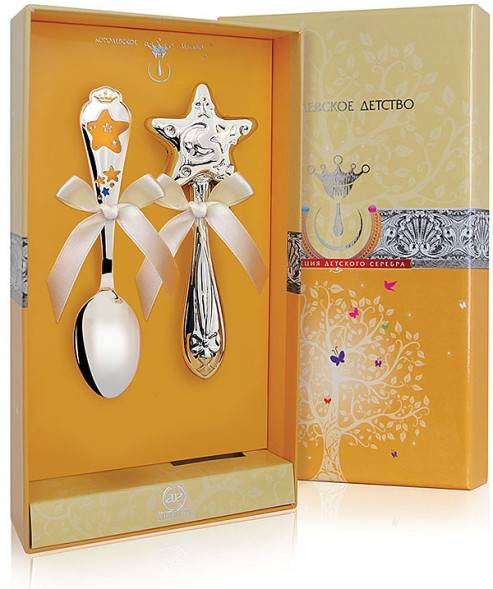 РИ35НБ05808 Набор детского серебра «Звезда» с погремушкой для мальчика