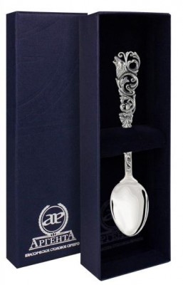 883ЛЖ03006 Серебряная чайная ложка «Охотничья» с чернением в подарочном футляре