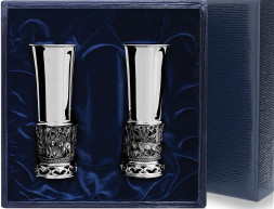 Серебряный набор стопок «Лисья охота» с чернением