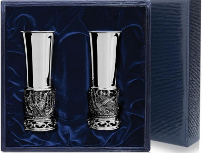 Серебряный набор стопок «Глухари» с чернением
