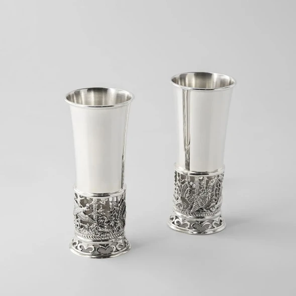 291НБ00801 Серебряный набор стопок «Глухари» с чернением