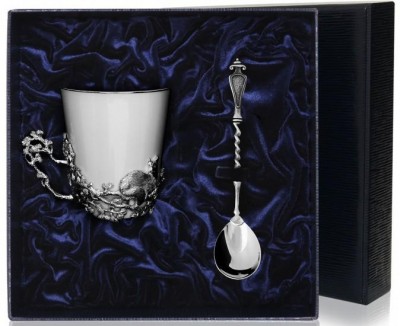 Серебряный чайный набор «Куница» с чернением в подарочном футляре
