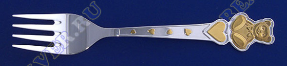 417ВЛ05802 Серебряная детская вилка «Мишка с сердечками» с золочением