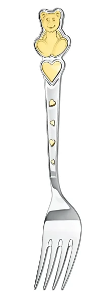 417ВЛ05802 Серебряная детская вилка «Мишка с сердечками» с золочением