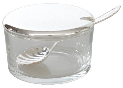 Икорница стеклянная с посеребрёнными крышкой и ложкой