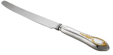 930350-1 Серебряный столовый нож «Весна» с золочением