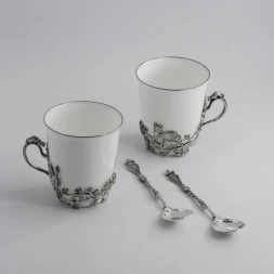 Серебряная чайная пара «Куница» с чернением