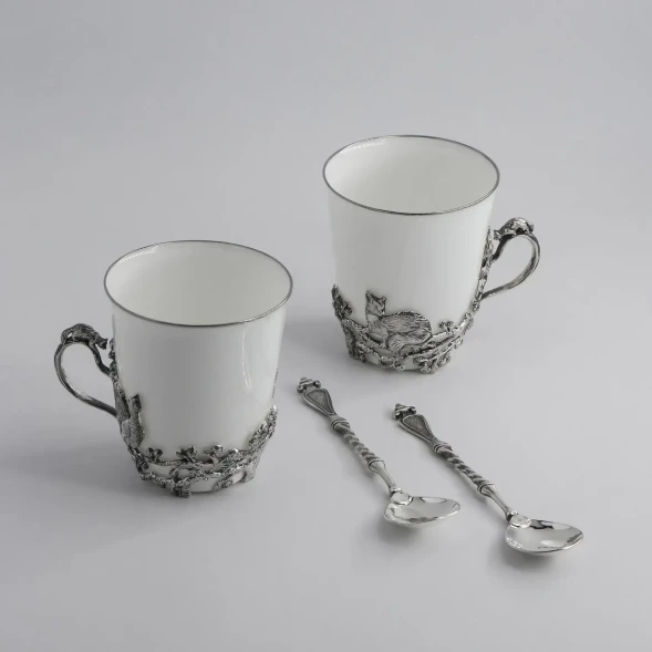 621НБ03806 Серебряная чайная пара «Куница» с чернением