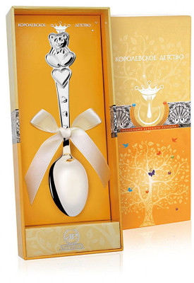 338ЛЖ03801 Серебряная детская ложка «Мишка с сердечками»