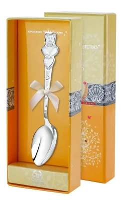 338ЛЖ03801 Серебряная детская ложка «Мишка с сердечками»