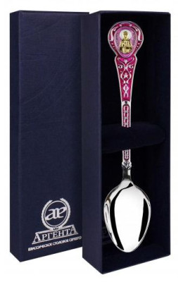 813ЛЖ00008 Серебряная чайная ложка «Матрона» с красной эмалью