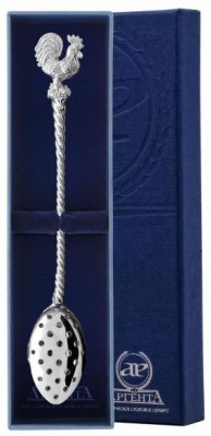 890СЧ03001 Серебряное ситечко «Петух» в подарочном футляре