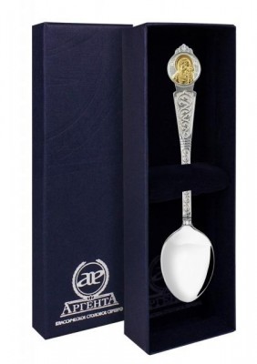 Серебряная чайная ложка «Казанская Божья Матерь» с золочением в подарочном футляре