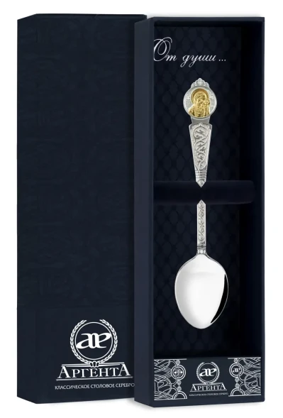 272ЛЖ00802 Серебряная чайная ложка «Казанская Божья Матерь» с золочением