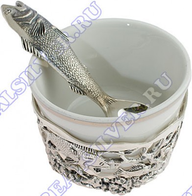 614НБ00006 Серебряный набор для специй «Рыба» с чернением