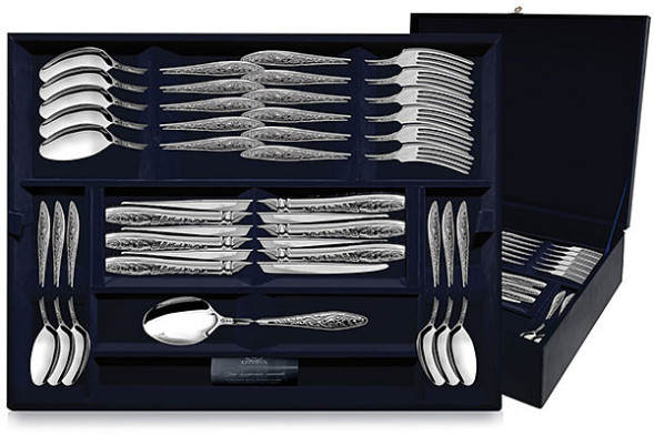 1441НБ02801 Серебряный десертный набор «Морозко» 48 предметов