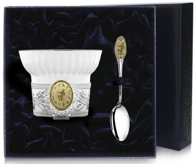 5503 Серебряный чайный набор «Знак Зодиака Стрелец» с золочением в подарочном футляре