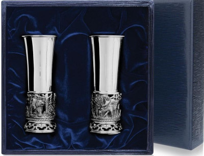 Серебряный набор стопок «Лось» с чернением