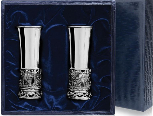 413НБ00801 Серебряный набор стопок «Лось» с чернением
