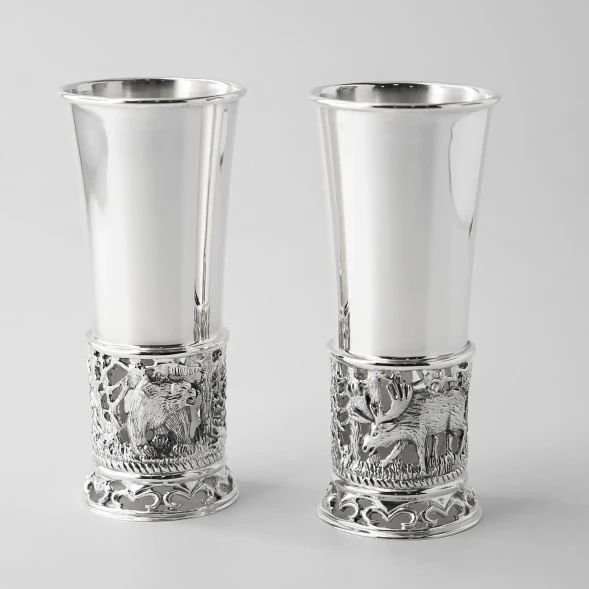 413НБ00801 Серебряный набор стопок «Лось» с чернением