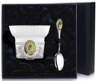 5557 Серебряный чайный набор «Знак Зодиака Водолей» с золочением в подарочном футляре