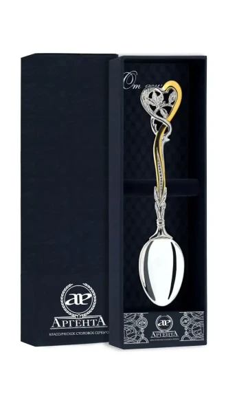 286ЛЖ03802 Серебряная чайная ложка «Весна» с золочением