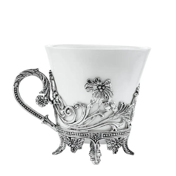 568НБ03806 Серебряный чайный набор «Цветочный»