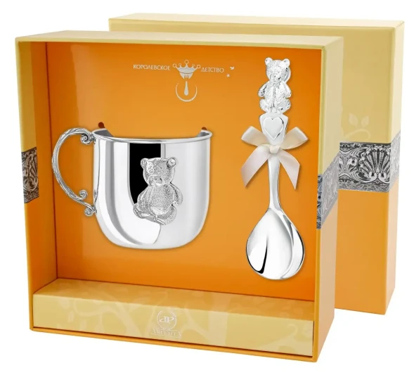 115НБ05801 Набор детского серебра с кружкой «Мишутка»