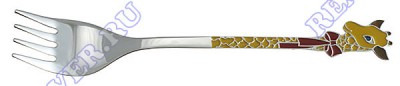 Серебряная детская вилка «Жираф»для девочки с эмалью