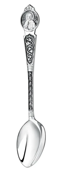 1020ЛЖ00806 Серебряная чайная ложка «Николай Чудотворец» с чернением