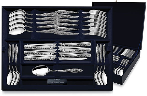 092НБ02801 Серебряный десертный набор «Морозко» на 6 персон (24 предмета)