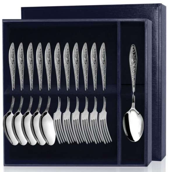 362НБ02801 Серебряный десертный набор "Морозко" на 6 персон (12 предметов)