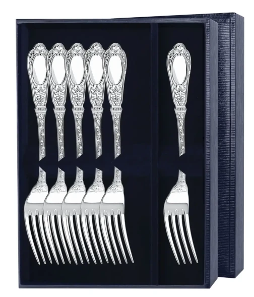 1576НБ02801 Серебряный десертный набор "Фамильный" на 6 персон (6 предметов)