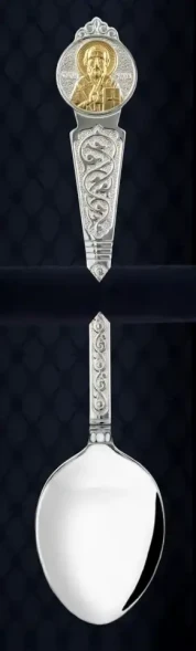 1020ЛЖ00802 Серебряная чайная ложка «Николай Чудотворец» с золочением