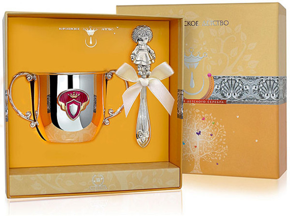 1417 Набор детского серебра с поильником «Принцесса» с погремушкой