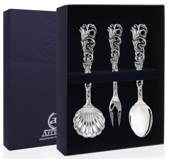 958НБ03806 Серебряный набор для чая « Охотничий» с чернением